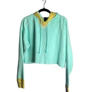 Wild Fable Light Green Cropped Hoodie With Tan Tie Dye Size Large